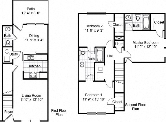 3 Bedroom 2.5 Bath 2D Floorplan-Parsons Place Apartments, East St. Louis, IL