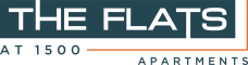 the flats at 1550 apartments logo with an orange and white line