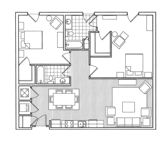a floor plan of a house with bedrooms and a living room
