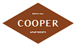 A brown diamond shaped logo for Cooper Apartments.