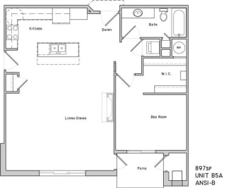 Wiltshire one bedroom one bathroom floor plan at The Flats at 84