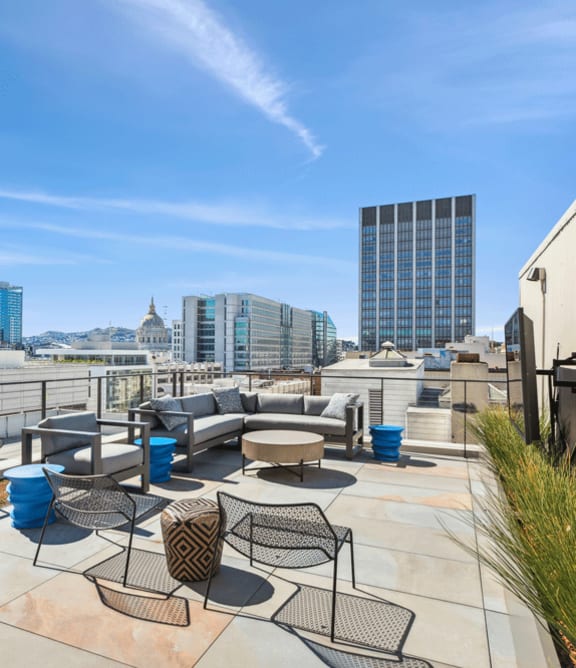  Rooftop lounge with TV at TL Residences in San Francisco, CA