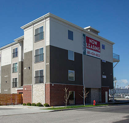 a building with a sign that reads north leasing