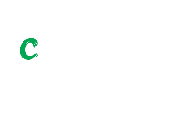 A black background with a white rectangle that contains the word canvas in green and the words arts district in white.