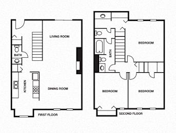  Floor Plan 3 Bedroom/1 Bathroom Townhouse A