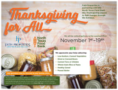 a poster advertising thanksgiving for all with food bank donations