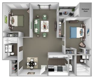 Hampshire Green Apartments - B1 (Ballymore II) - 2 bedroom - 2 bath - 3D