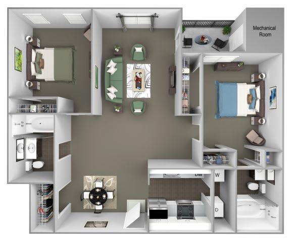 Hampshire Green Apartments - B1 (Ballymore II) - 2 bedroom - 2 bath - 3D