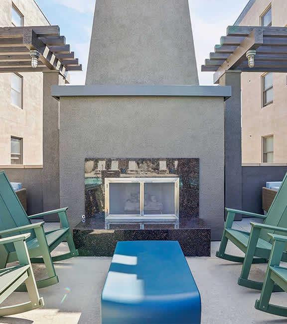 Outdoor seating at Haven at Del Mar Station Apartments in Pasadena CA