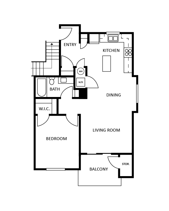 A black and white image of a floor plan for a house.