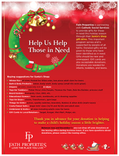 a poster with a green wreath and the words help us help those in need