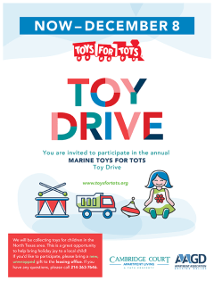 a poster for toy drive with a girl on a tricycle and toys for toys