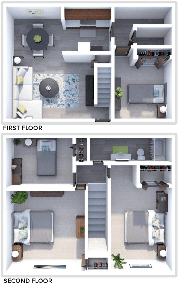 two views of a 1 bedroom floor plan of a house
