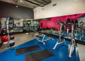Thumbnail 19 of 44 - Fitness center with yoga mat and weight balls at Topaz Apartments, California, 90013