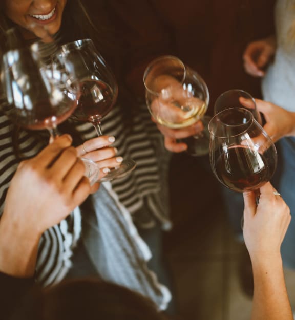 a group of people holding wine glasses