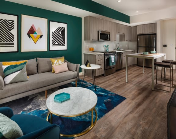 Living And Kitchen at Topaz Apartments, Los Angeles, CA, 90013