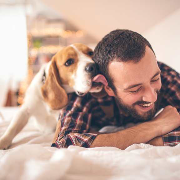 Man With His Dog at The Landing at Hub City, Wisconsin, 53073