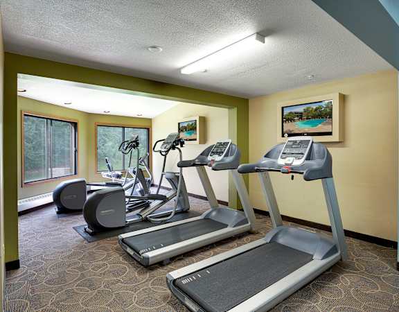 Gym with treadmills at Cedars Lakeside Apartments, Little Canada, MN