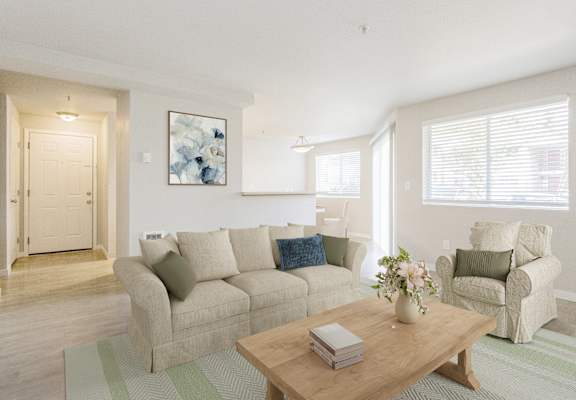 a living room with a couch and a coffee table