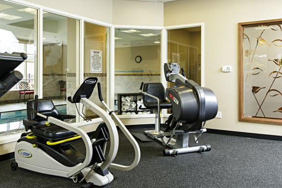 A gym with a treadmill and exercise equipment
