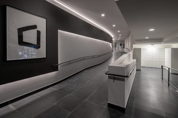 ramp and walkway to package room at Topaz Apartments, California, 90013