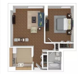  Floor Plan One Bedroom - High Rise