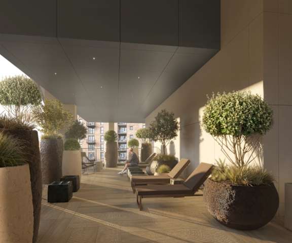 A modern living room with a large coffee table and a variety of seating options.