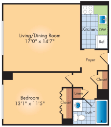  Floor Plan 1 Bedroom 1 Bath A