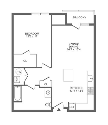 Floor Plan  one bedroom balcony