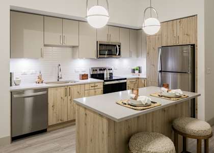 Model kitchen at Treo Apartments in Fort Lauderdale FL