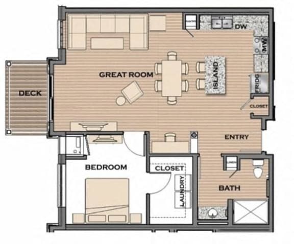 Floor Plan  1 Bed, 1 Bath, 884 sq. ft. The Walkway