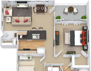 Chandler 3D. 2 bedroom apartment. Kitchen with bartop open to living/dinning room. 1 full bathroom. Walk-in closets. Patio/balcony.