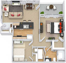 Chandler 3D. 2 bedroom apartment. Kitchen with bartop open to living/dinning room. 1 full bathroom. Walk-in closets. Patio/balcony.