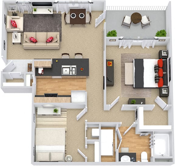 Chandler 3D. 2 bedroom apartment. Kitchen with bartop open to living/dinning room. 1 full bathroom. Walk-in closets. Patio/balcony.