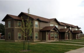 Exterior building elevation and lawn