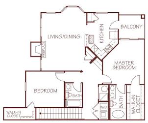 Tuscany two bedroom 2 bathroom floorplan at Ridge Pointe Villas