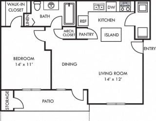 3D Wellesley 1 bedroom apartment with Fenced-in Yard. Kitchen with island. open to dining-living area. 1 full bath. walk-in-closet. in-unit laundry. patio/balcony.