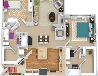 The Currituck 3D. 2 bedroom apartment. Kitchen with island open to living/dinning rooms. 2 full bathroom. Walk-in closets. Patio/balcony.