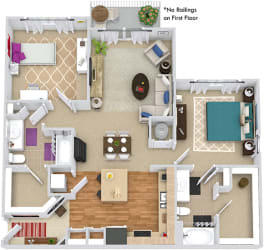 The Currituck 3D The Currituck 3D. 2 bedroom apartment. Kitchen with island open to living/dinning rooms. 2 full bathroom. Walk-in closets. Patio/balcony.