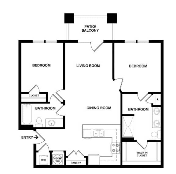 A black and white floor plan of a home with a pantry and walk-in closet.