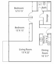 2Bd 1Ba Floor Plan at Parkridge Way Apartments, Minnesota, 55428