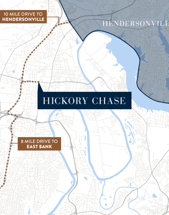 a map of hickory chase with directions to the east bank and the h