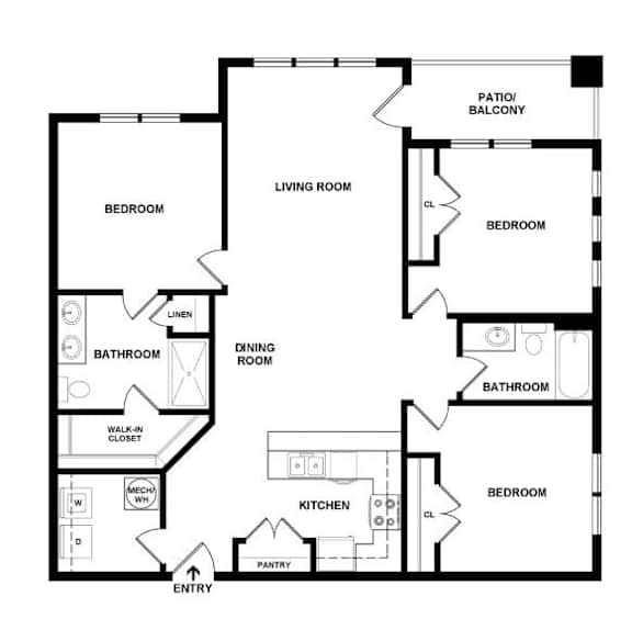 A black and white image of a floor plan for a house.
