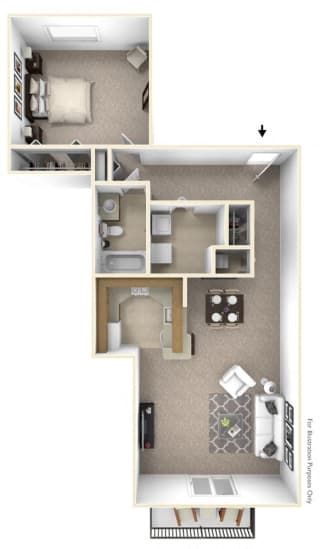 1-Bed/1-Bath, Malva Floor Plan at Westlake Apartments, Michigan, 48111