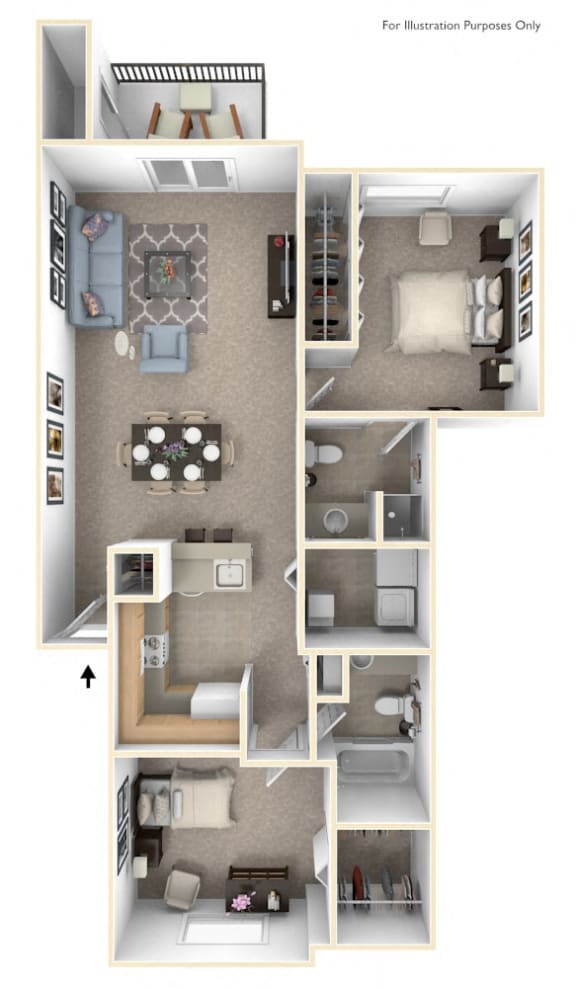 Traditional two bedroom Floor Plan at Autumn Lakes Apartments and Townhomes, Mishawaka, 46544