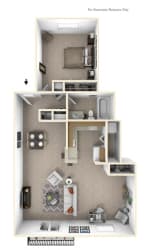 1-Bed/1-Bath, Wandflower Deluxe Floor Plan 1-Bed/1-Bath, Wandflower Deluxe Floor Plan at Hillside Apartments, Wixom, Michigan