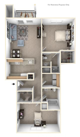 Two Bedroom Two Bath Floorplan Two Bedroom Two Bath Floorplan at Colonial Pointe at Fairview Apartments, Nebraska, 68123