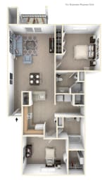 Two Bedroom Two Bath Floorplan at Hurwich Farms Apartments, Indiana