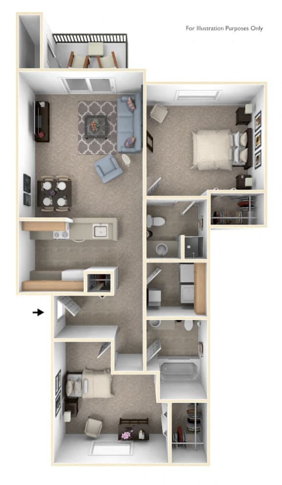 Two Bedroom Two Bath Floorplan at Heatherwood Apartments, Michigan, 48439