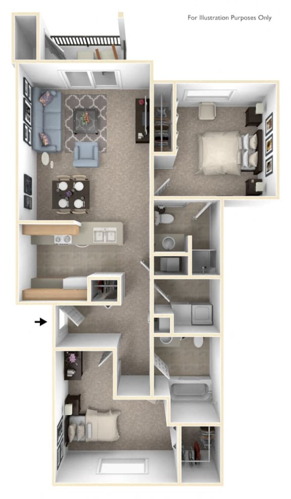 Traditional Two Bedroom Floor Plan at Liberty Mills Apartments, Fort Wayne